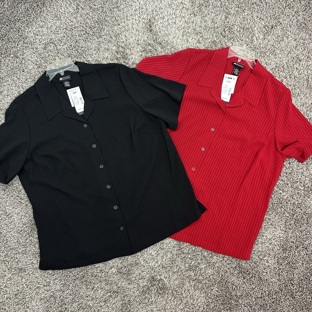 Lot of 2 NWT Maggie Barnes Black Red Short Sleeve Button-Up Shirt Size 20W